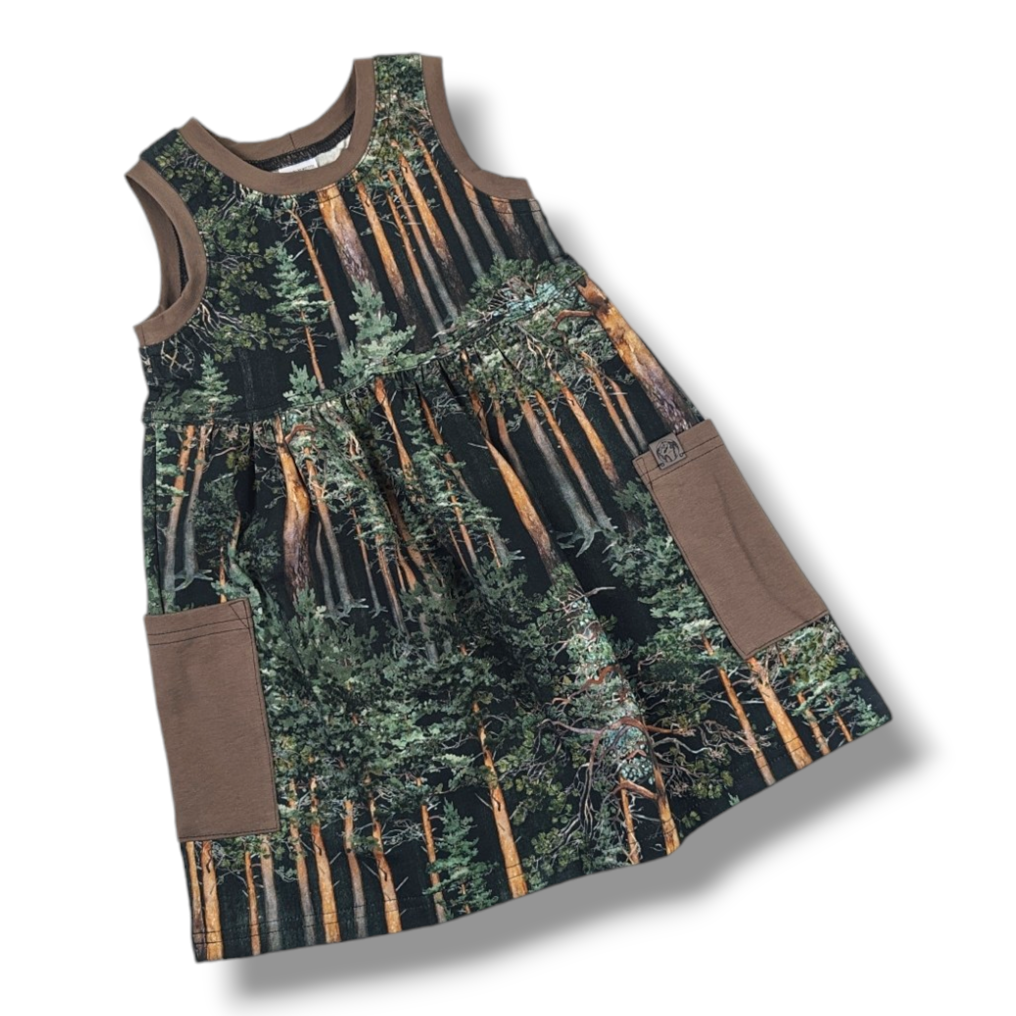 Brown Trees Gathered Pocket Tank Dress