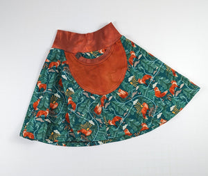 Rust and Teal Foxes Pocket Skirt