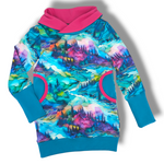 Load image into Gallery viewer, Misty mountains teal/pink Tunic
