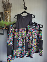 Load image into Gallery viewer, Black Bodice with Rainbow Peacock Skirt Tank Dress
