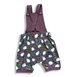 Load image into Gallery viewer, 4t Garden Bunnies and Eggplant Strap Romper

