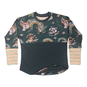Forest Friends Teal Curved Hem Dolman