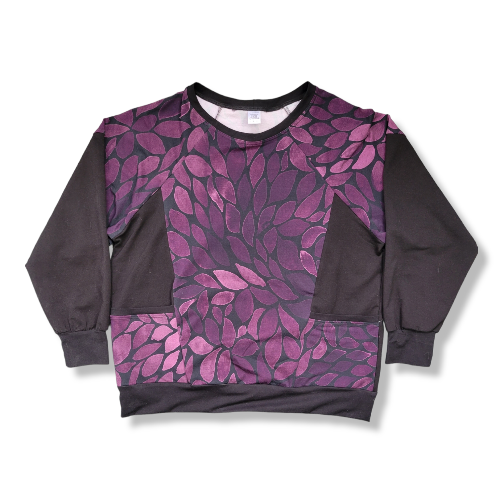 Large Womens Adult Purple Leaves Oversized Raglan with Pockets