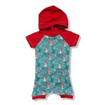 Load image into Gallery viewer, 6/9M Red Mushrooms Hooded Romper
