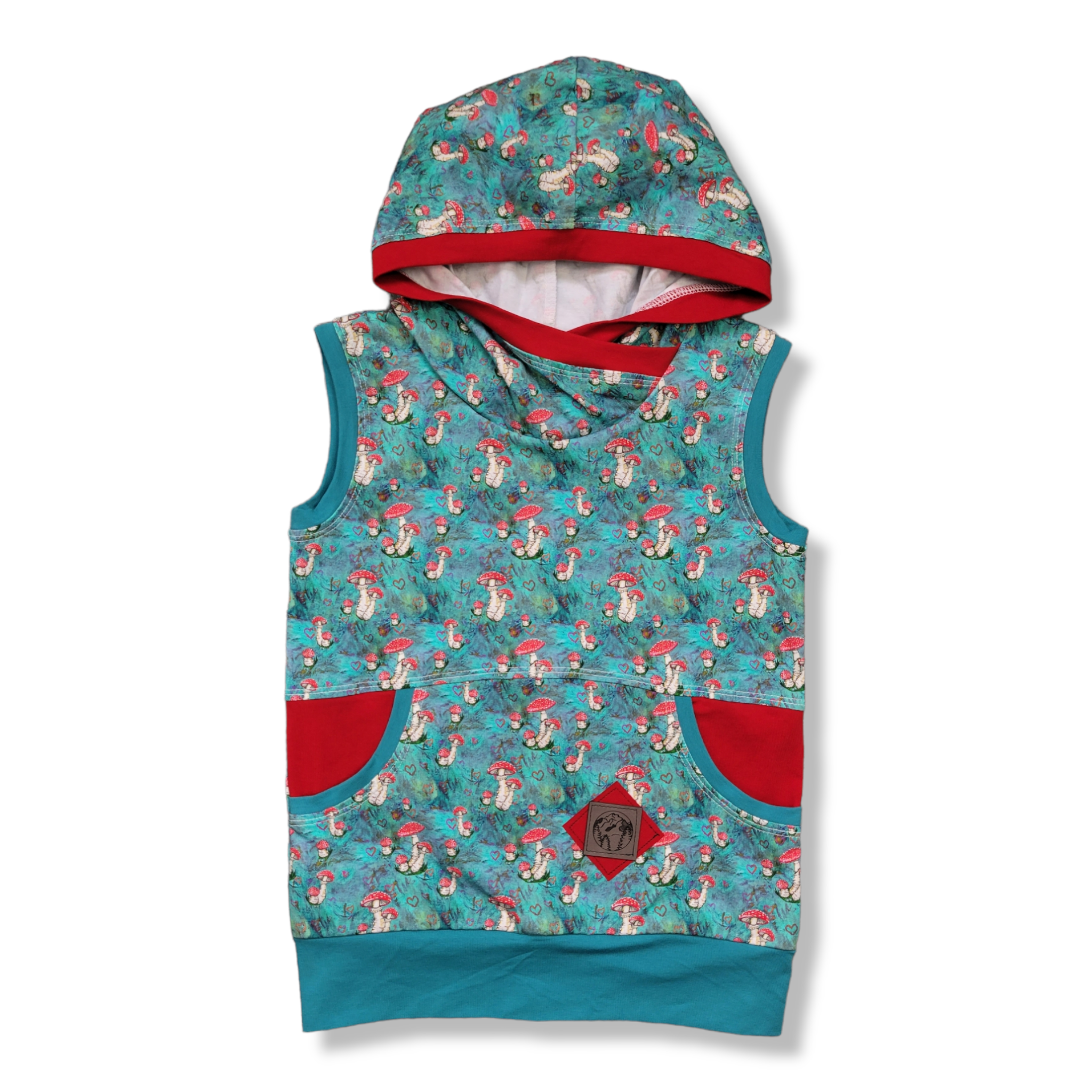 6-9Y Mushrooms with Red/Teal and Logo Tag