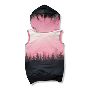 9-12y Pink trees Hooded Tank with Mtn Panel