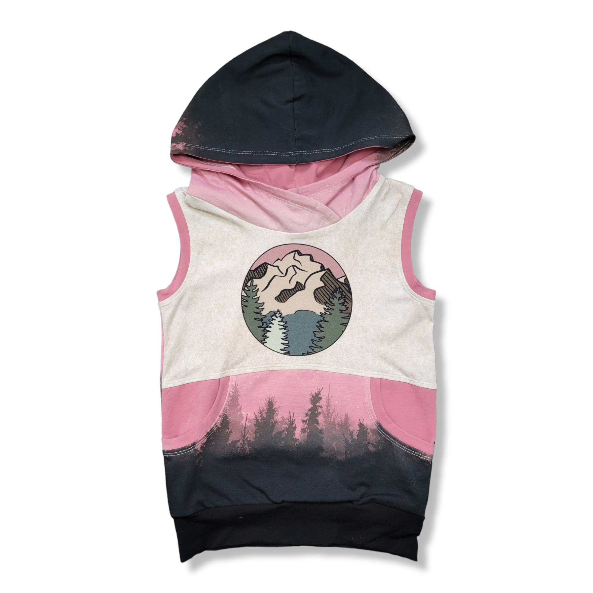 9-12y Pink trees Hooded Tank with Mtn Panel