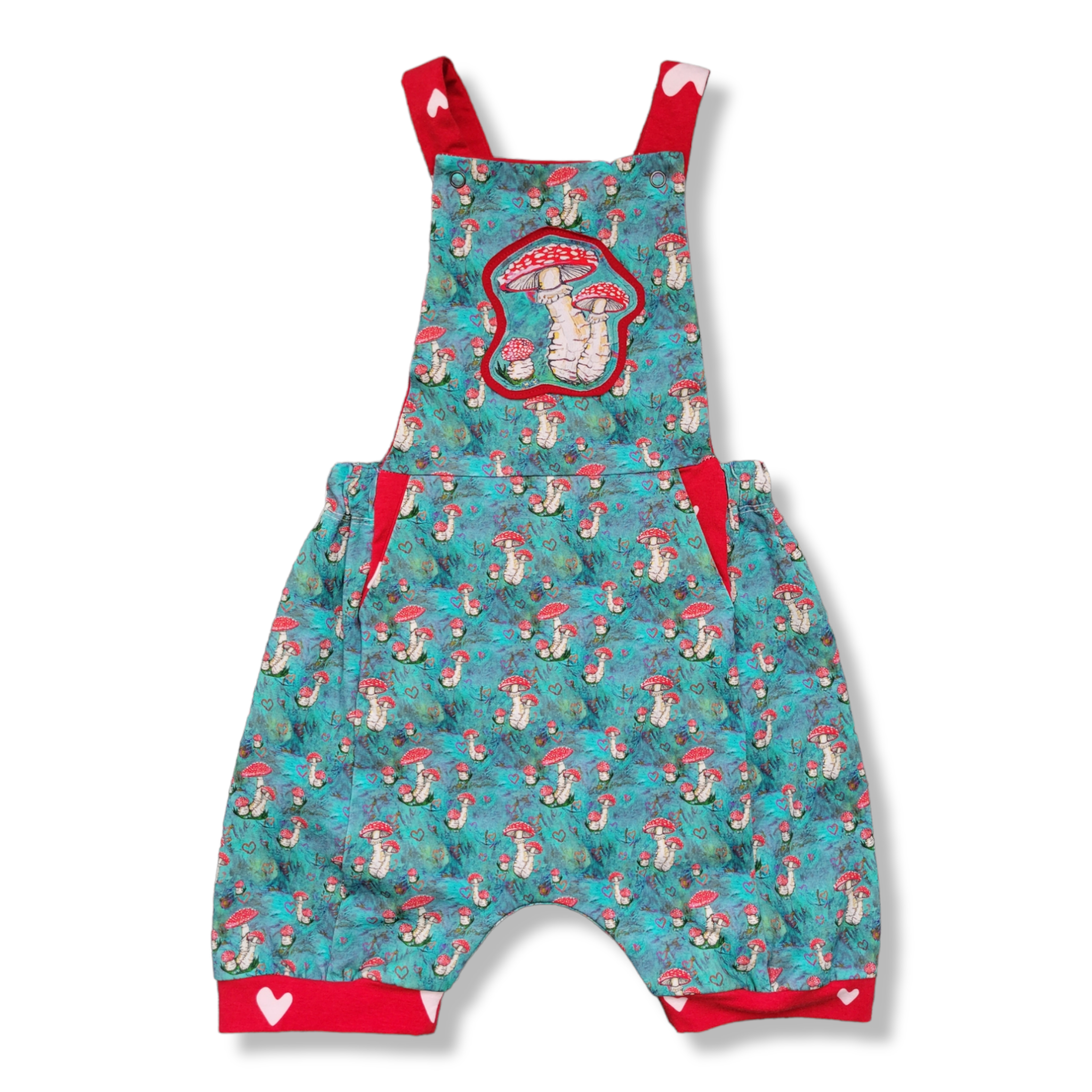 5T Mushroom with Red Hearts Romper with Applique