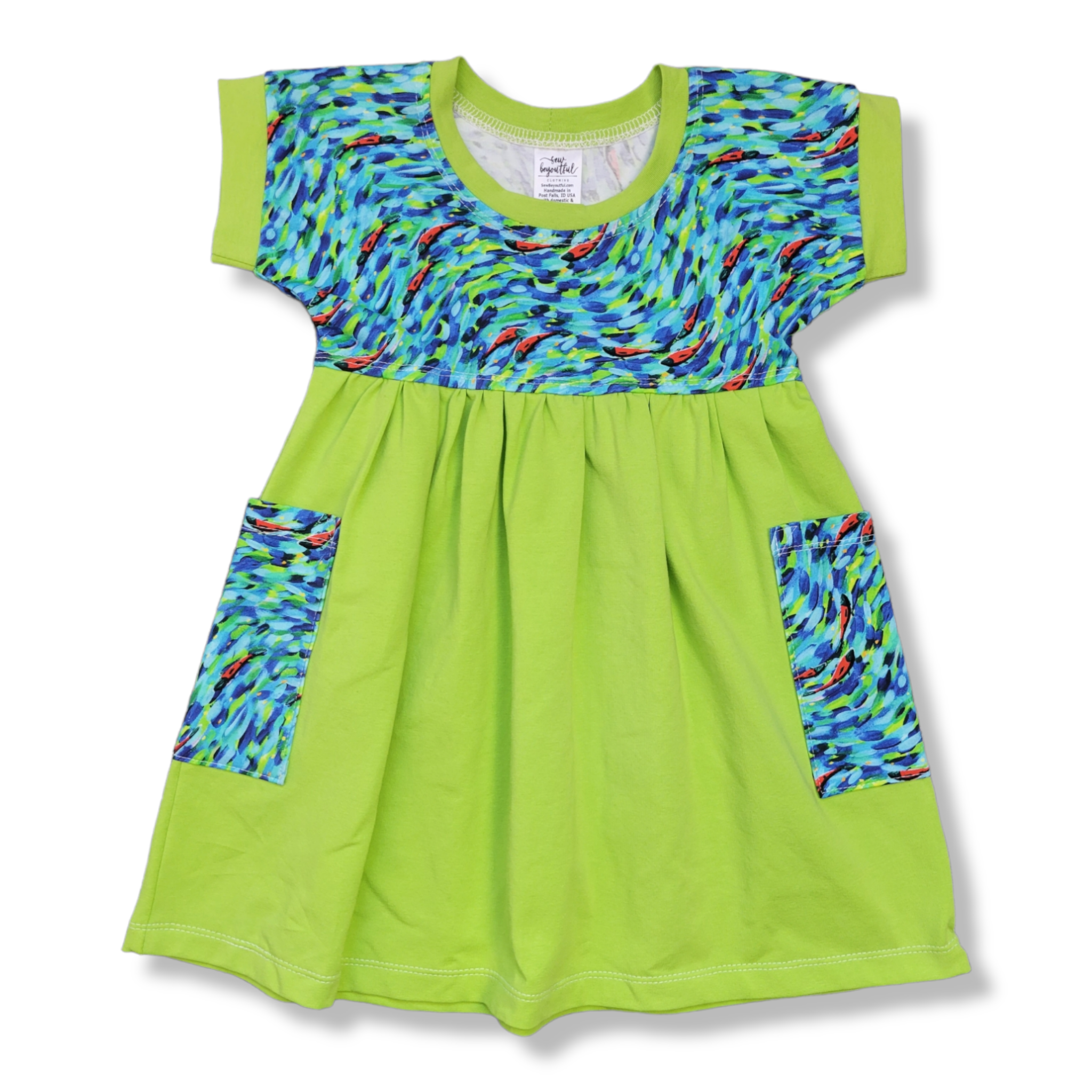 3T Salmon Flow Bright Green Dolman Dress