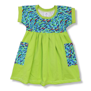 3T Salmon Flow Bright Green Dolman Dress