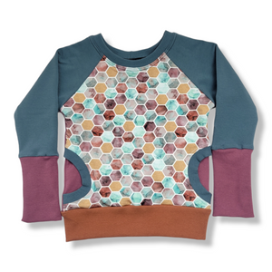 3-6T Blue Honeycomb Pocket Pullover